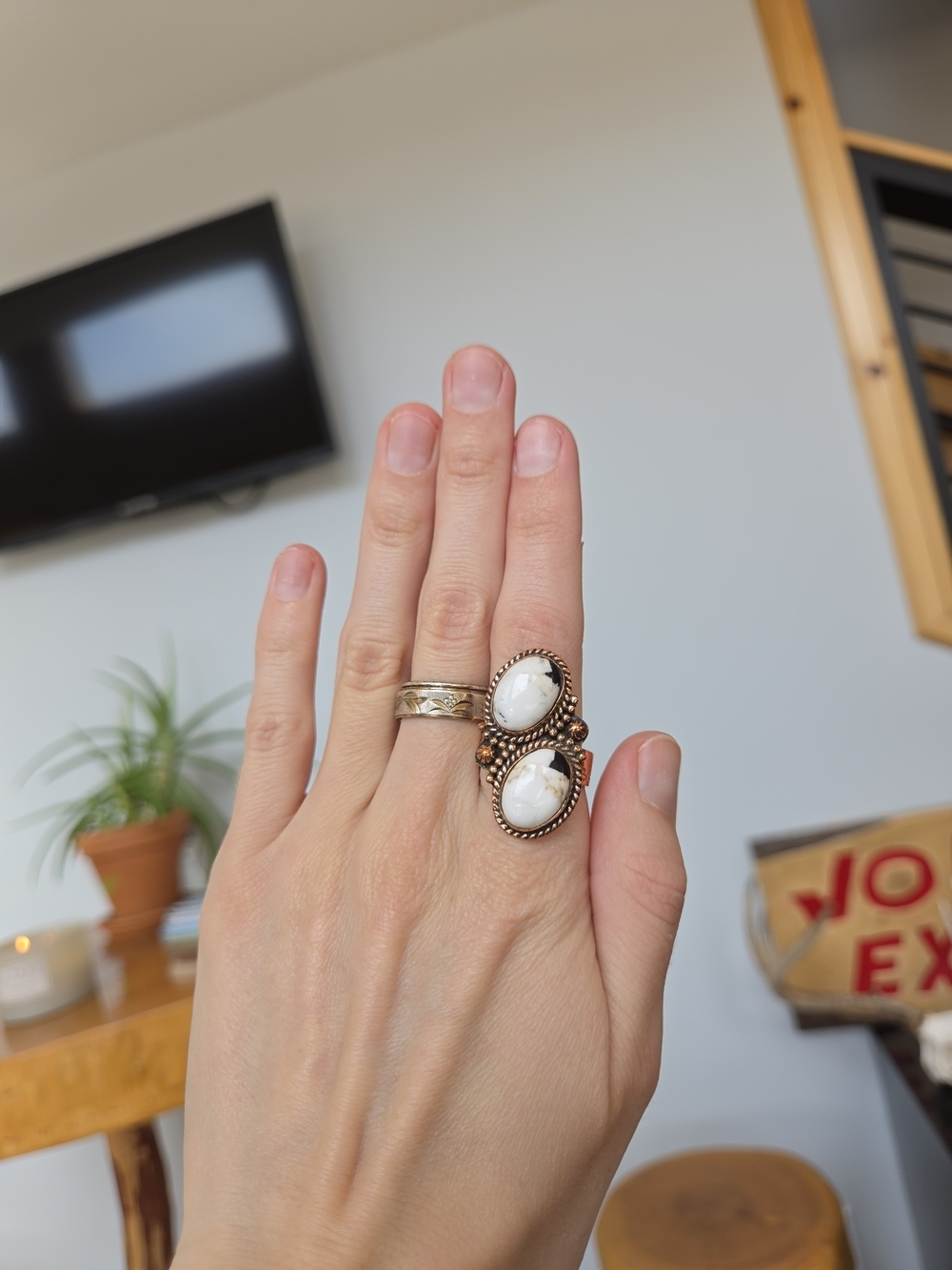 Double White Buffalo Copper Ring 84